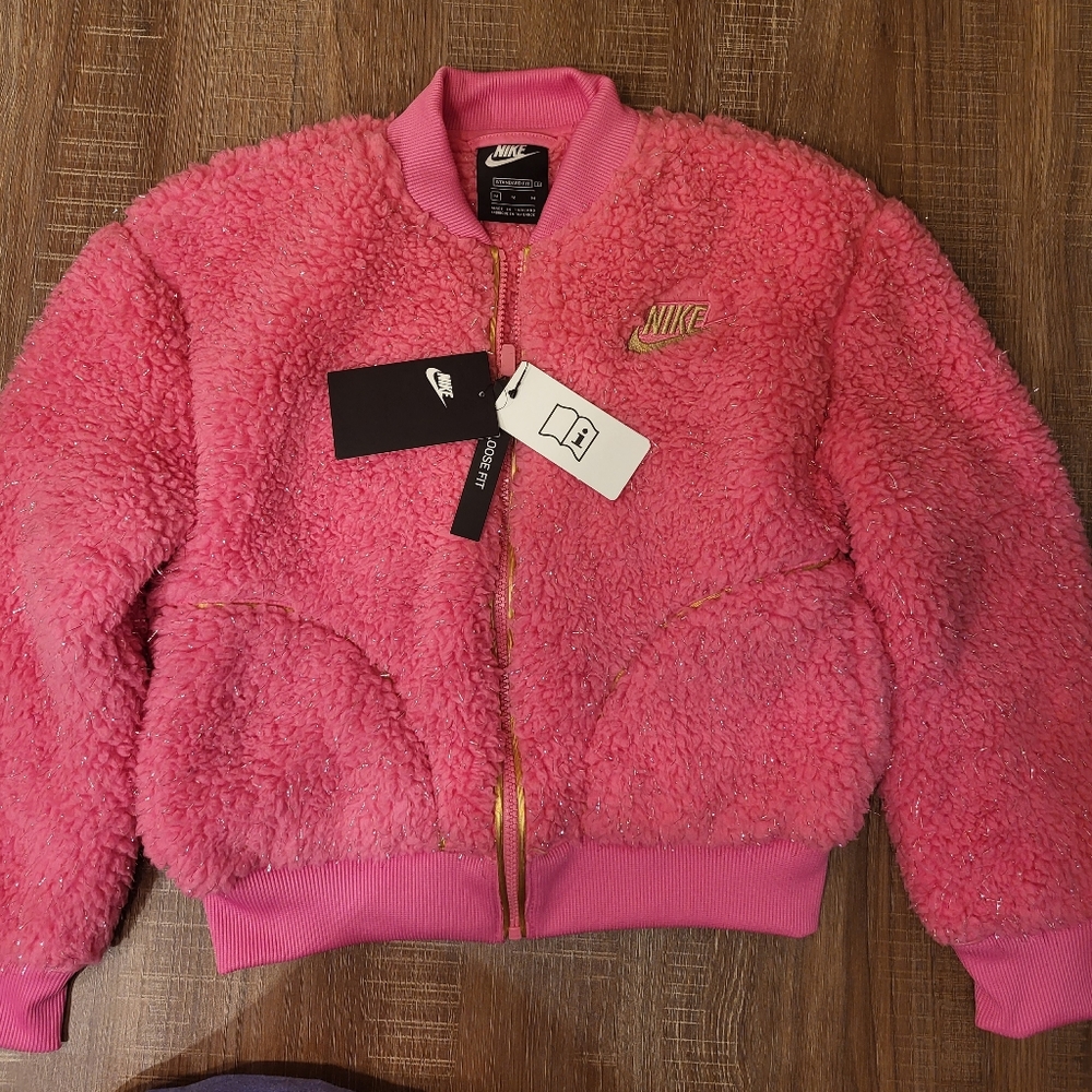 Nike girls loose fit fleece sweater pink